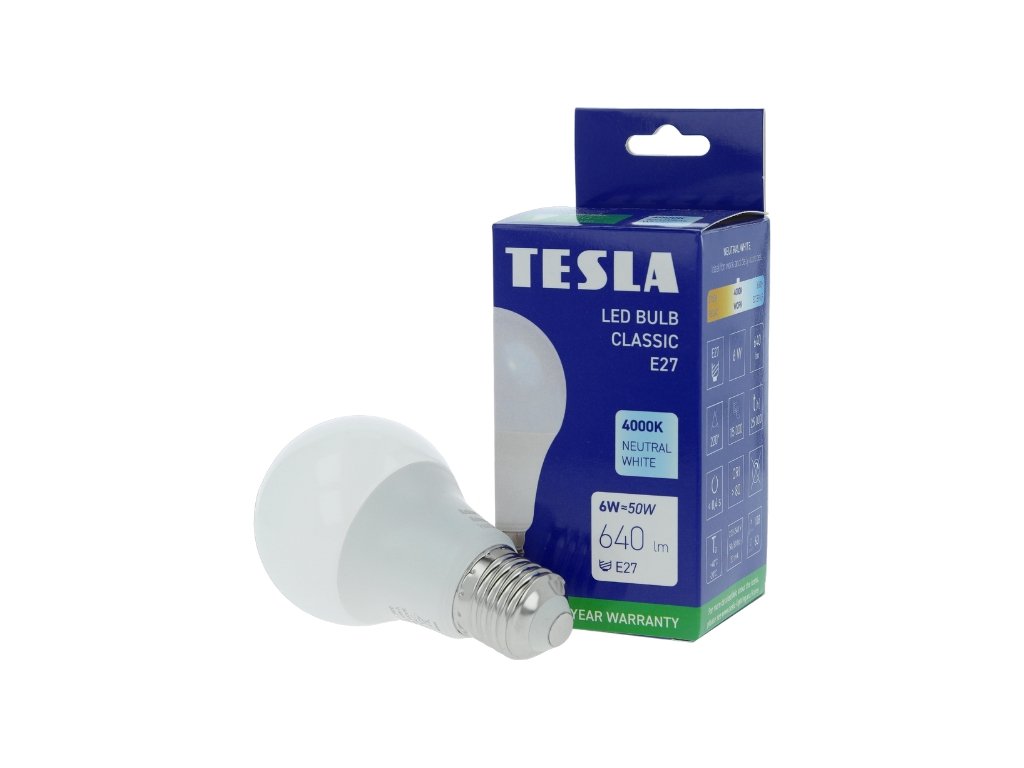 LED žárovka BULB, E27, 6W, 230V, 640lm, 25 000h, 4000K denní bílá, 220st