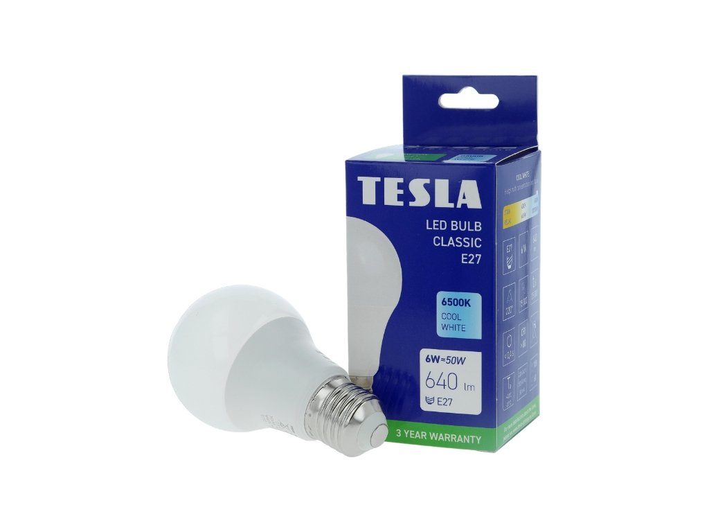 LED žárovka BULB, E27, 6W, 230V, 640lm, 25 000h, 6500K studená bílá, 220st