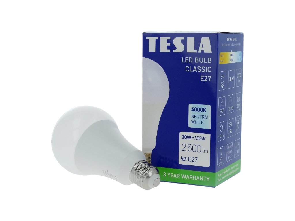 LED žárovka BULB E27, 20W, 230V, 2500lm, 25 000h, 4000K denní bílá 220st