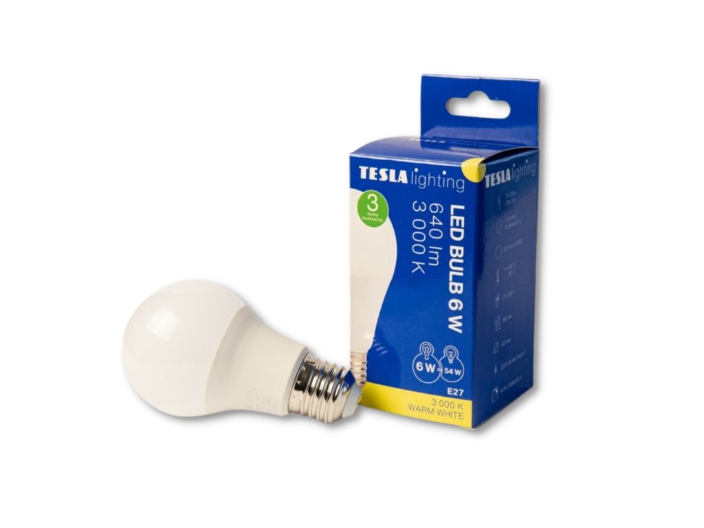 LED žárovka BULB, E27, 6W, 230V, 640lm, 25 000h, 3000K teplá bílá, 220st