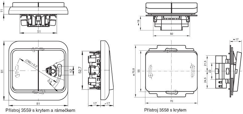ABB 3558B-A65222G Alpha exclusive kryt spínače dělený