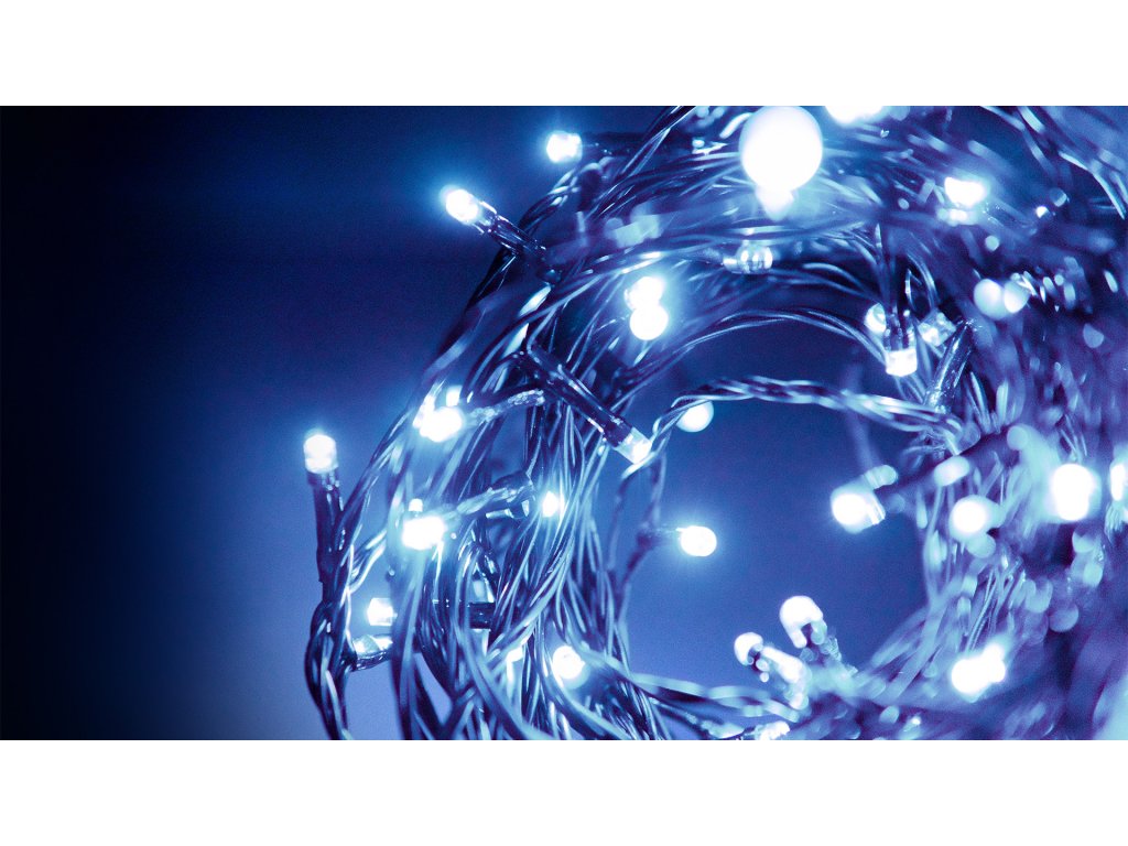 Dekorativní řetěz studený bílý 6500K,100LED, 10m + 5m kabel, 230V, ovladač s 8 funkcemi,IP44