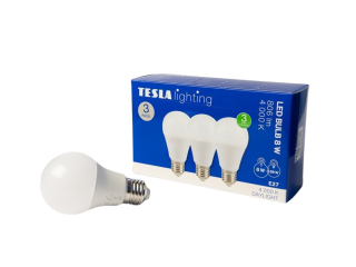 LED žárovka BULB E27, 8W, 230V, 806lm, 25 000h, 4000K denní bílá, 220st 3ks v balení