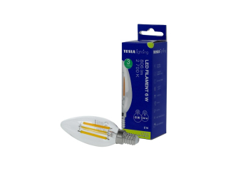 LED žárovka FILAMENT RETRO svíčka E14, 6W, 230V, 806lm, 25 000h, 2700K teplá,360st,čirá