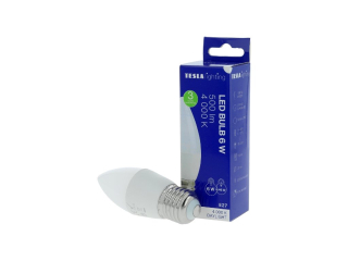 LED žárovka svíčka E27, 6W, 230V, 500lm, 25 000h, 4000K denní bílá, 220st