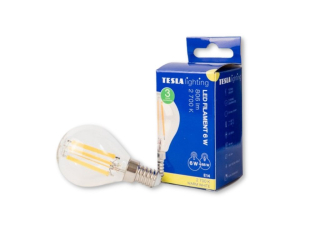 LED žárovka miniglobe FILAMENT RETRO E14, 6W, 230V,806lm,25 000h, 2700K teplá b.,360st,čirá