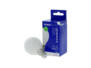 LED žárovka miniglobe BULB E14, 8W, 230V, 900lm, 25 000h, 4000K denní bílá, 220st