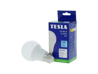 LED žárovka BULB E27, 8W, 230V, 806lm, 25 000h, 6500K studená bílá, 220st