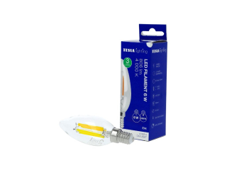 LED žárovka FILAMENT RETRO svíčka E14, 6W, 230V, 806lm, 25 000h, 4000K denní, 360st,čirá