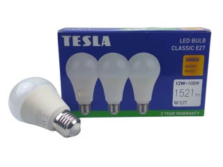 LED žárovka BULB E27, 12W, 230V, 1521lm, 25 000h, 3000K teplá bílá 220st, 3 pack